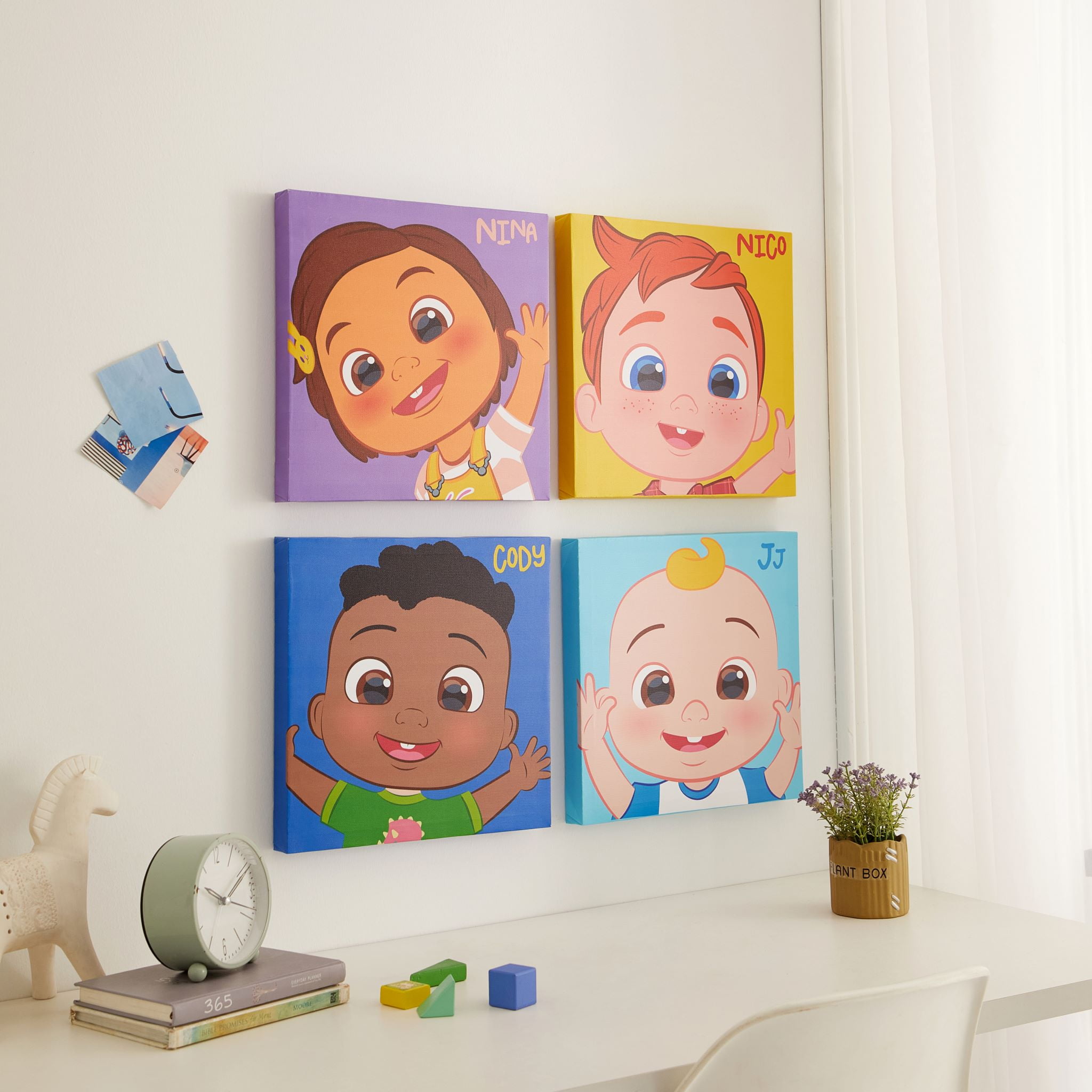 Colorful Characters of Cocomelon 4 Pack Canvas Wall Art for Children's Room Décor