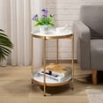 thumbnail image 3 of Mesa auxiliar HollyHome redonda dorada de 2 niveles con bandeja extraíble, 3 of 9