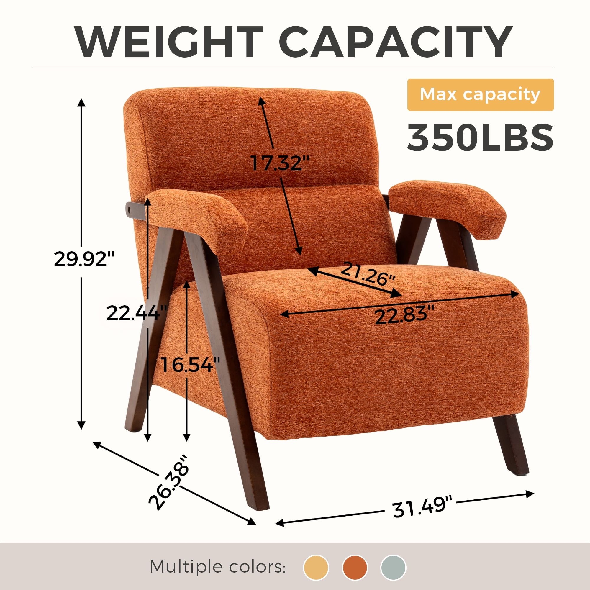 MOONMISS Mid-Century Accent Chair（Set of 2），Armchair for Living Room with Thick Cushions,Orange