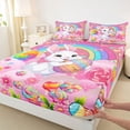 thumbnail image 3 of Manfei Kawaii Rabbit Twin Sheet Sets,Colorful Dinosaur Egg Twin Fitted Sheet,Rinbow Candy Flat Sheet For Girl Kids,Super Cozy Room Decor,3pcs, 3 of 7