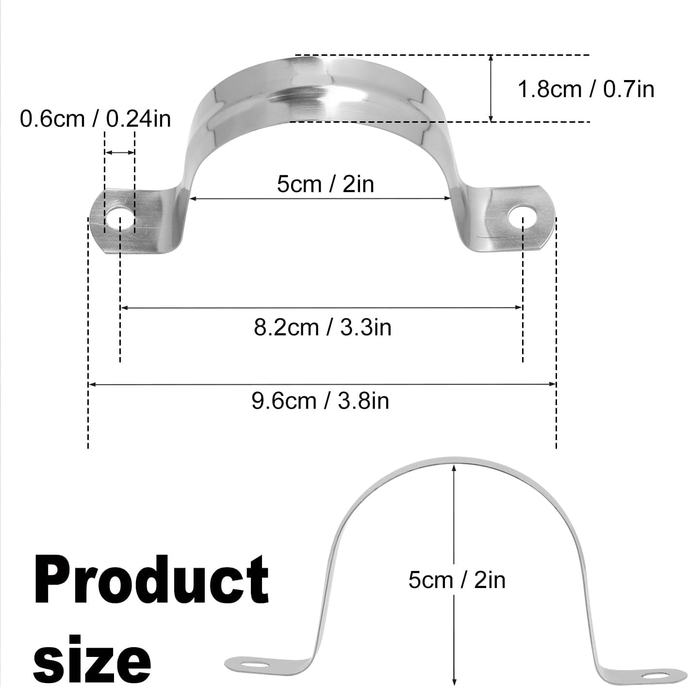 200 pieces of 2-inch stainless steel rigid pipe clamps, 50 conduit clamps, type bracket installation clamps with two holes, used for chemical industry type pipe clamps, commercial use
