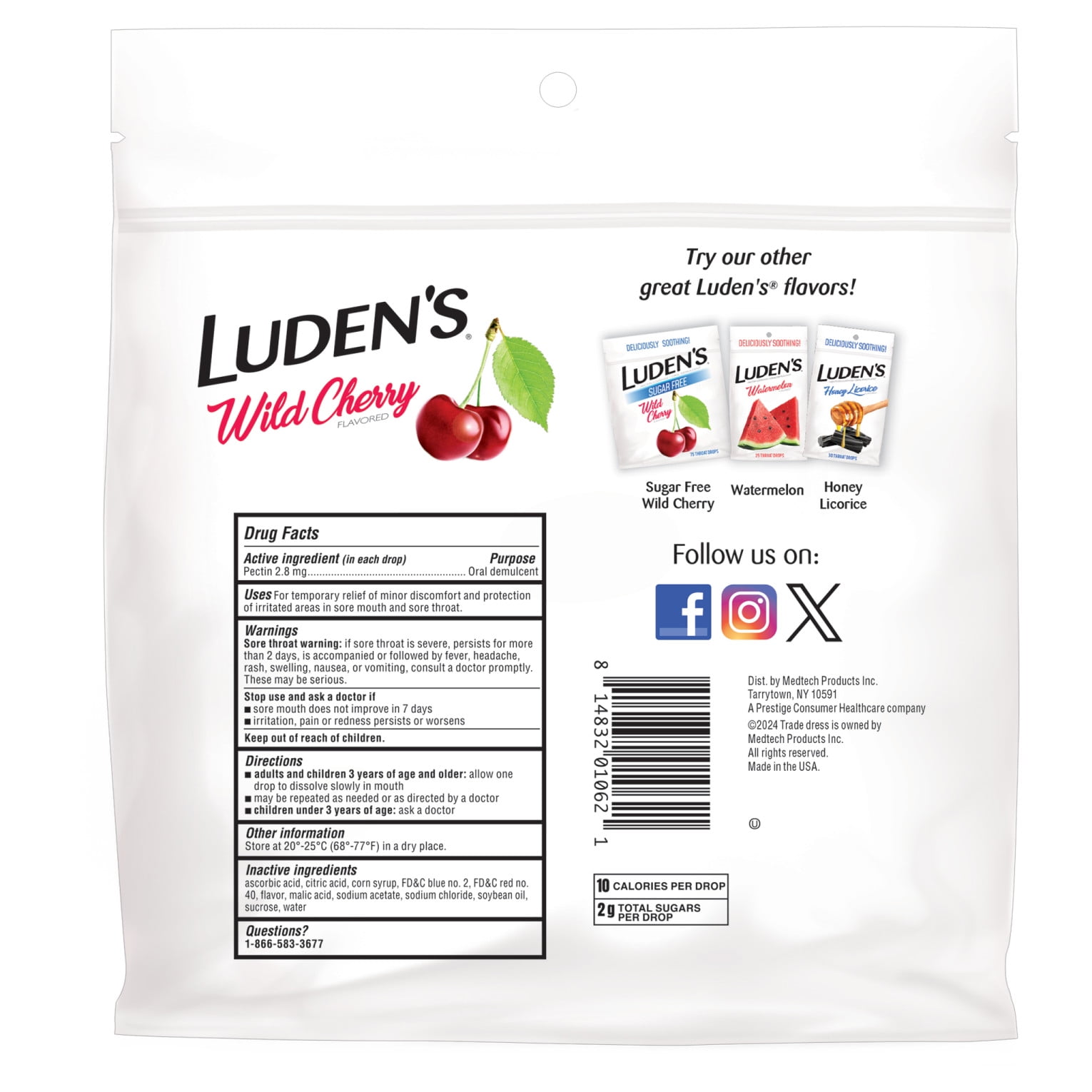 (3 pack) Luden's Sore Throat Drops, For Minor Sore Throat Relief, Wild Cherry, 90 Count