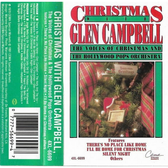 Glen Campbell And Hollywood Pops Orchestra With The Voices Of Christmas - Christmas With Glen Campbell (Cassette) VG