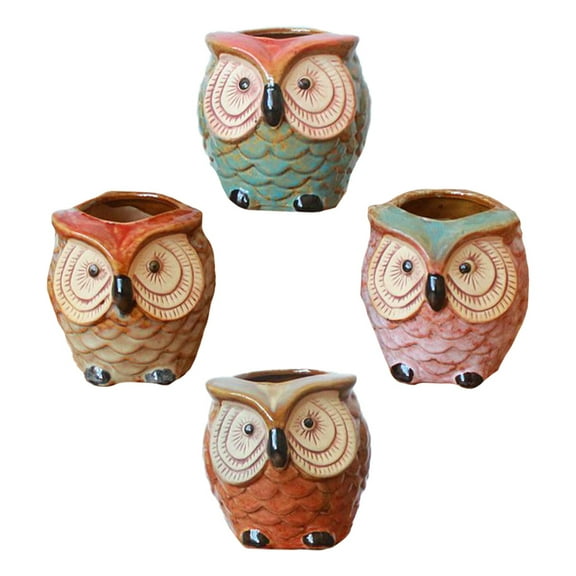 MLINS 4 Pcs Owl Pots Flower Shape Flowerpot Mini Ceramics