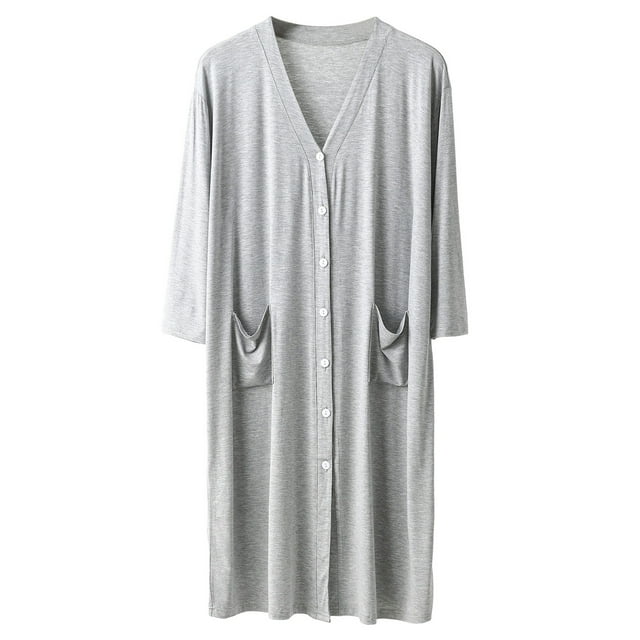 GDREDA Pyjama pour Homme Peignoir de Nuit Cardigan Pyjama Ample Robe de Chambre Chemise de Nuit Style Décontracté Tenue d'Intérieur Drapée Pyjama et Tenue d'Intérieur pour Homme Gris Pâle,TG