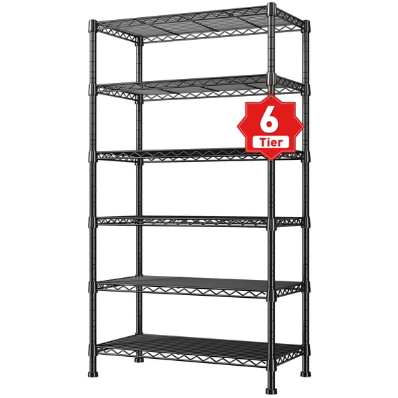Exenoray 6-Tier Heavy Duty Storage Shelving Unit, Metal Wire Shelf Rack, Adjustable & Split into 2 Units, 24" W x 14" D x 71" H, 1000 LBS Capacity, Black