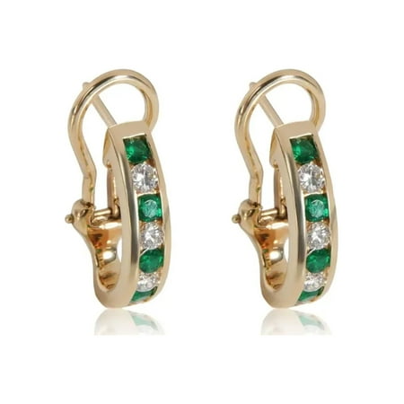 Vintage Tiffany & Co. 0.48cts Emerald & Diamond Huggie Earrings 18K Yellow Gold