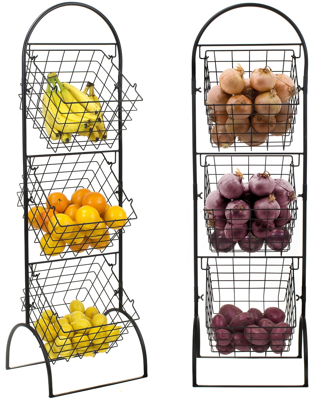 Sorbus 3-Tier Wire Market Basket Storage Stand for Fruit, Vegetables, Toiletries, Household Items, Stylish Tiered Serving Stand Baskets for Kitchen, Bathroom Organization (3 Tier Basket - Black)