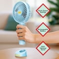thumbnail image 2 of Monopoly Portable Handheld Fan 2 Pack, Rechargeable Personal Fans with Stand, Multi-Speed, Red and Light Blue, 2 of 4