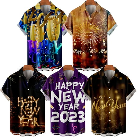 

MLFU Mens Kids New Year Button Down Tops Shirt Tropical Polyester Clothes For Men Boys