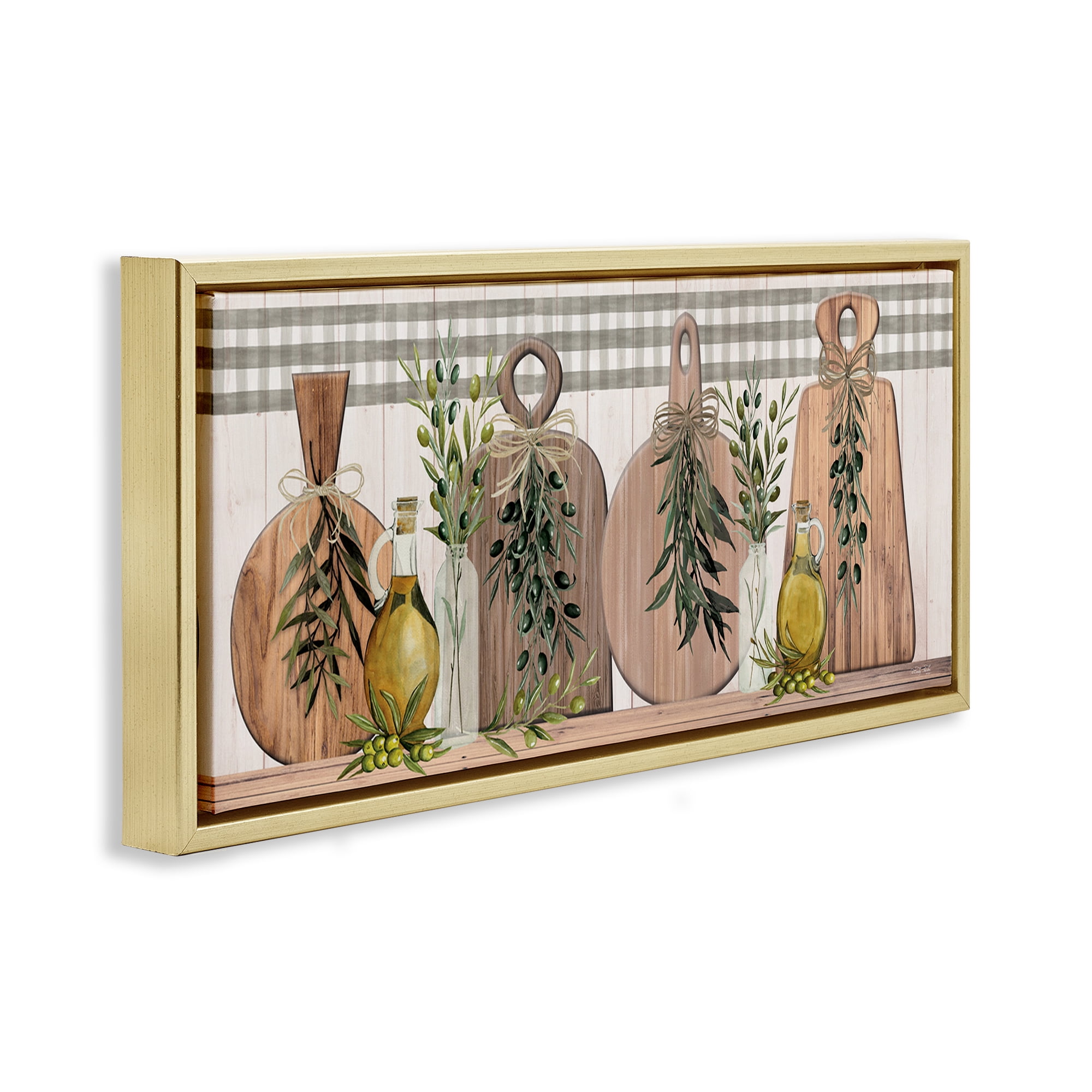 Stupell Industries Rustic Cutting Boards Food & Beverage Painting Gold Floater Framed Canvas Art Print Wall Art, 25 x 11