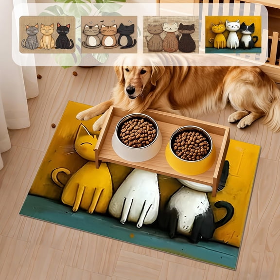 Pet Food Mat 15.75x23.62in Cute Pattern Spill Proof Waterproof Non Shift Polyester Dog Cat Feeding Bowl Pad for Floor Cat Litter Mat by MPOISVA