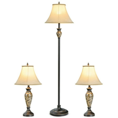 Spaco 3-Piece Table and Floor Lamp Set with Linen Fabric Lamp Shades, Vanity Lights