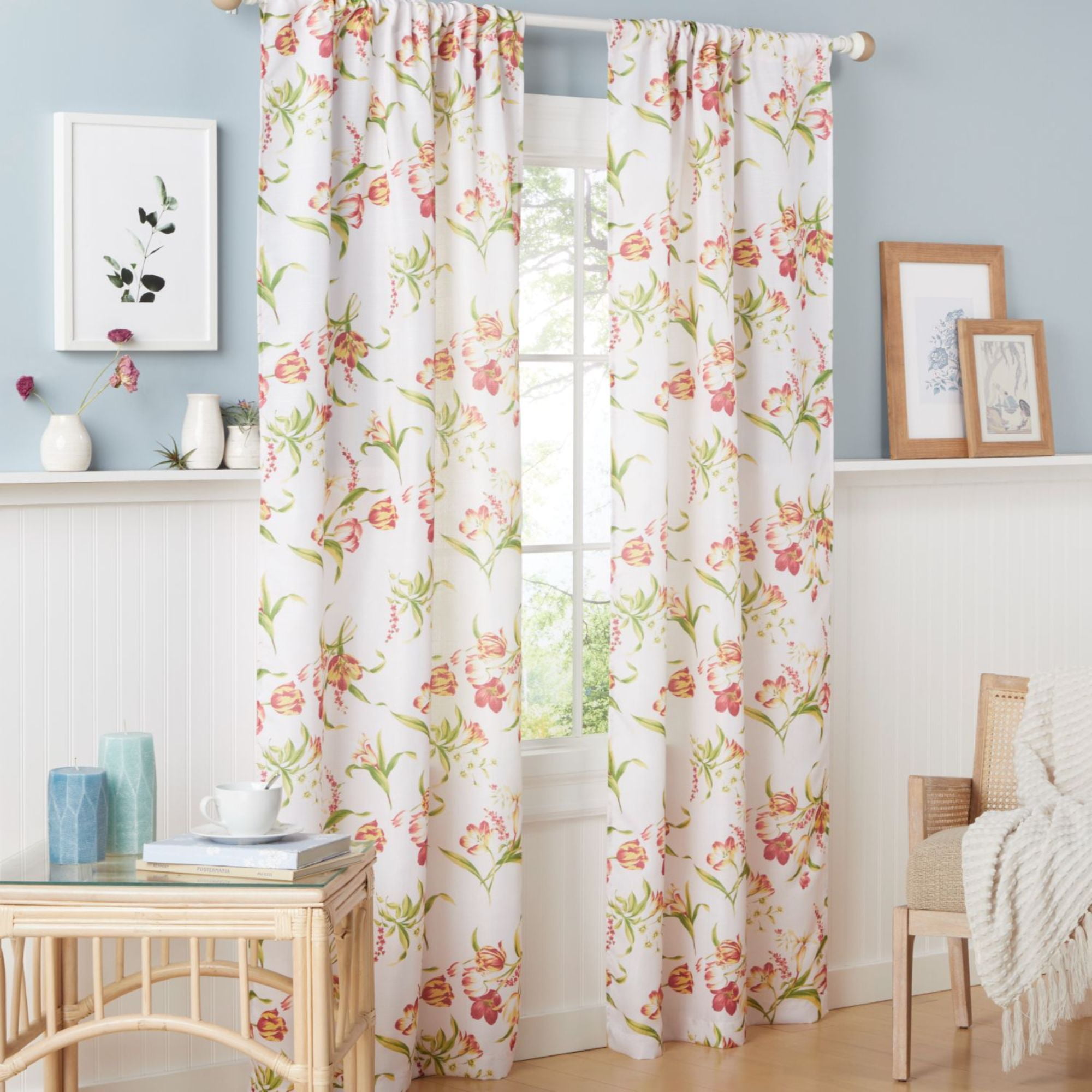 Estate View™ Printemps Light Filtering Rod Pocket Curtain Panel Pair, 38"x84", Red