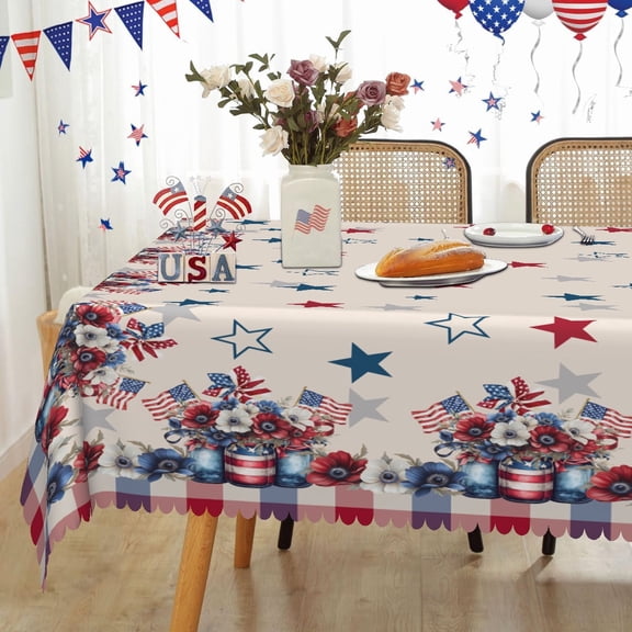 Pbobriich 4th of July Tablecloth Indenpendence Day Table Cloth Star Table Cover for Kitchen Dining Room 60x84 Inch