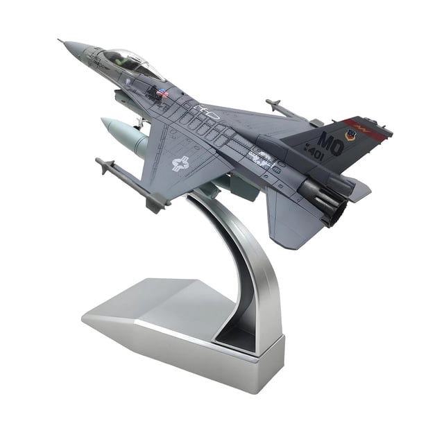 Modelo de avión de F16C a escala 1:100 con peana, avión decorativo, modelo educativo de aleación metálica para estantería, escritorio, escapar