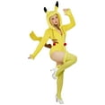 thumbnail image 2 of MOBBUNNY PM Derivative Yellow Fluffy Bodycon Romper Hooded Bodysuit with Thigh socks and Choker, L, 2 of 11