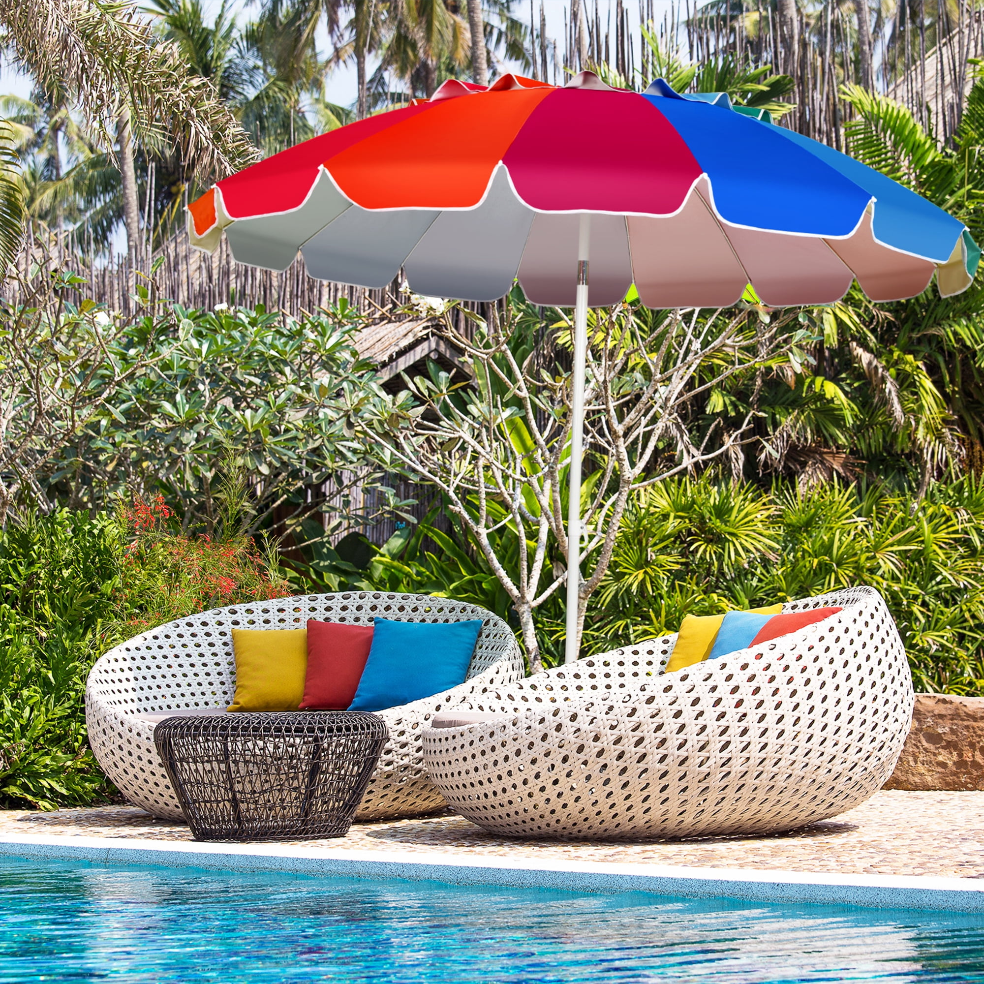 Gymax 8ft Beach Umbrella Outdoor Patio Garden w/ Carrying Bag Sand Anchor Rainbow