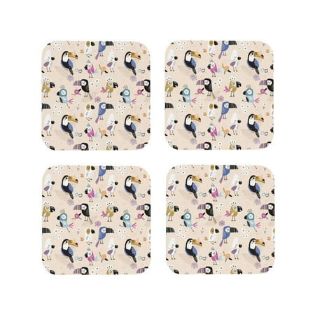 

Leather Coasters with Heat-resistant for Drinks Cartoon Parrot Cute Toucan Cup Coasters Cup Pad Mat for Tabletop Protection Coffee Table Office Desk and Housewarming Gift