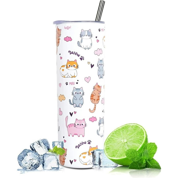 Cat Lover Gifts For Women Cat Mom Gifts Cat Gifts For Cat Lovers Cat Gifts For Girls Cat Tumbler With Lid And Straw 20oz Stainless Steel Skinny Tumbler Cat Mom Cup Cat Water Bottle Cat Mug