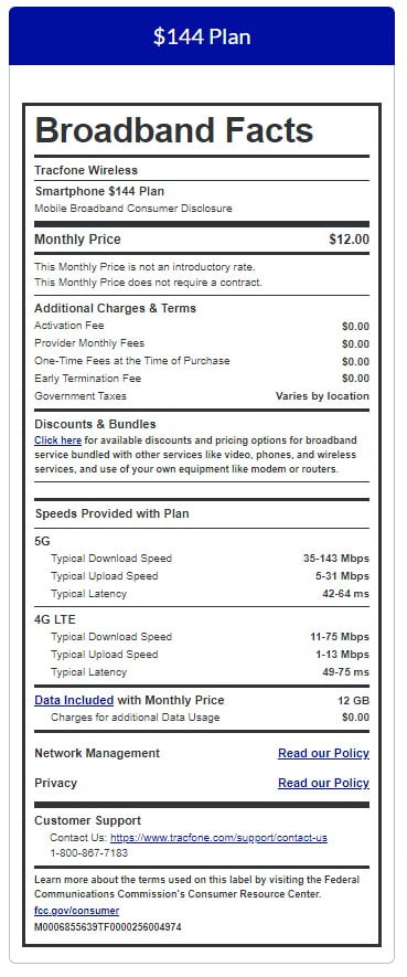 Tracfone $144 Unlimited Talk & Text plus 12 GB of Data 365-Day - Prepaid Plan Direct Top Up