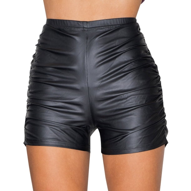 Pantalones cortos de verano con cordón para mujer, de charol, cintura alta, diseño fluido, elásticos en cuatro direcciones, moda informal, para actividades al aire libre