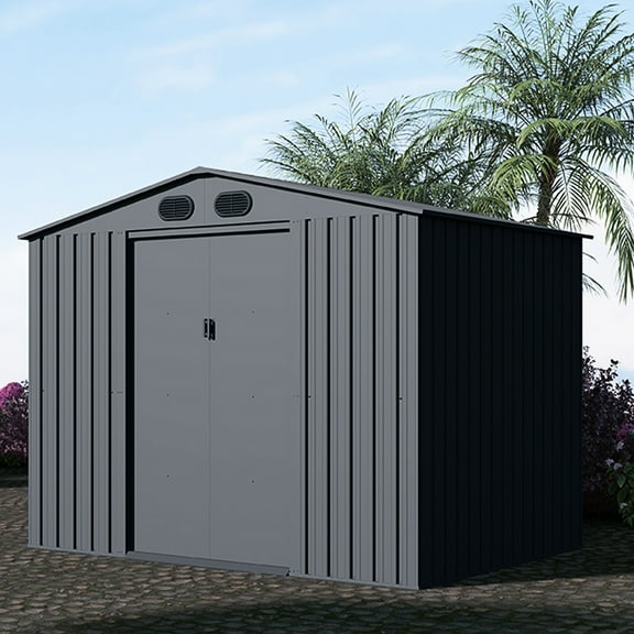 8x6ft Metal Shed, Backyard Storage Solution - Dark Grey 6'x8' Shed With Galvanized Steel Coating