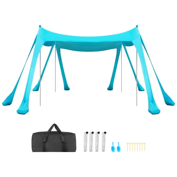 VEVOR Beach Tent Sun Shelter, UPF50  Sun Protection, 6.6 ft Tall, 10 x 10 ft, Easy Pop Up Beach Canopy with Sandbags, Stability Poles, Sand Shovels, Portable Shade for Family, Camping, Fishing, Green