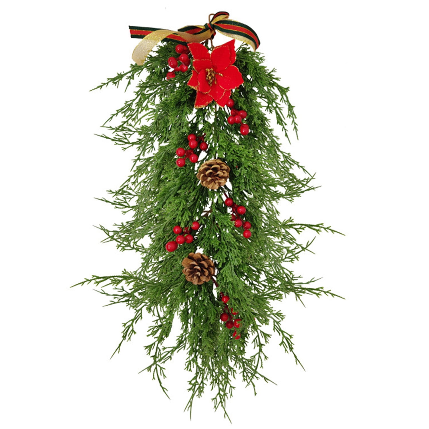 25" Christmas Garland Artificial Plants Pine Needles Garland with Red