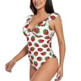 thumbnail image 3 of Yiaed Hand Drawn Strawberry Print Women's Ruffled One Piece Swimsuit V Neck Swimwear Slimming Monokini for Woman-X-Large, 3 of 8