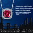 thumbnail image 2 of Gem Stone King 10K White Gold Red Created Ruby and White Lab Grown Diamond Pendant Necklace for Women | 1.11 Cttw | Gemstone July Birthstone | Cushion 6MM | With 18 inch Chain, 2 of 6
