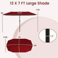 thumbnail image 6 of ZOPan  13 FT Large Patio Umbrella, Outdoor Double-Sided Table Market Umbrella w/Crank Handle, 12 Heavy-Duty Ribs, Sun-Protective Rectangular Twin Parasol for Garden Deck Lawn Poolside (Burgundy), 6 of 11