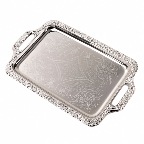 Aemutady Large Rectangular Metal Serving Tray 16.5in x 10in Silver Platter for Home Kitchen Party Use