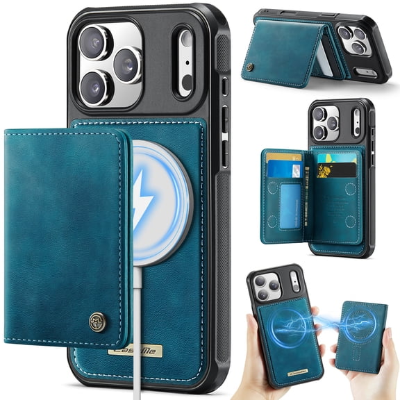 Mynvo Magnetic Wallet Case with Card Holder for iPhone 18 Pro Max, Support Wireless Charging RFID Blocking PU Leather Phone Case Non-Slip Anti-Fingerprint Shockproof Bumper, Green