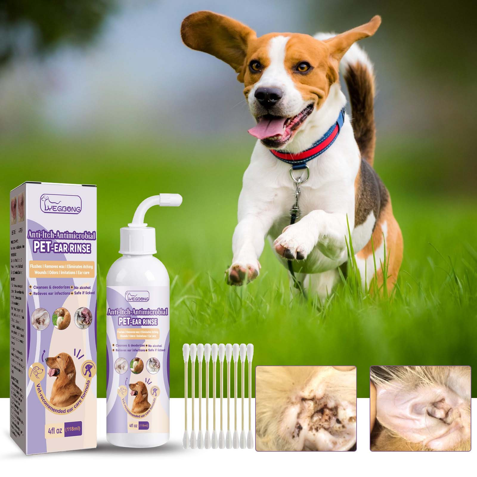 Guoxxzi Dog Ear Cleaner, Dog Ear Cleaning, Solution Naturally Reduce ...