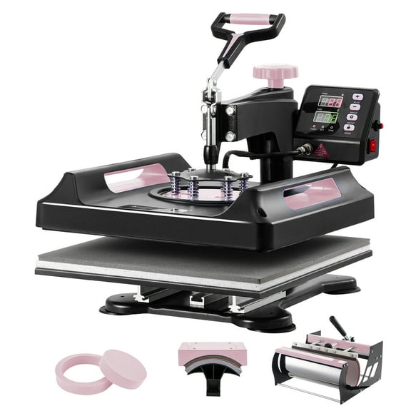 KFFKFF Heat Press, 15x15 inch, 5-in-1 with 30 oz Cup Press Feature, 360° Rotating Digital T-Shirt Printer, Teflon Coated, Suitable for T-Shirts/Mugs/Hats/Plates, Black