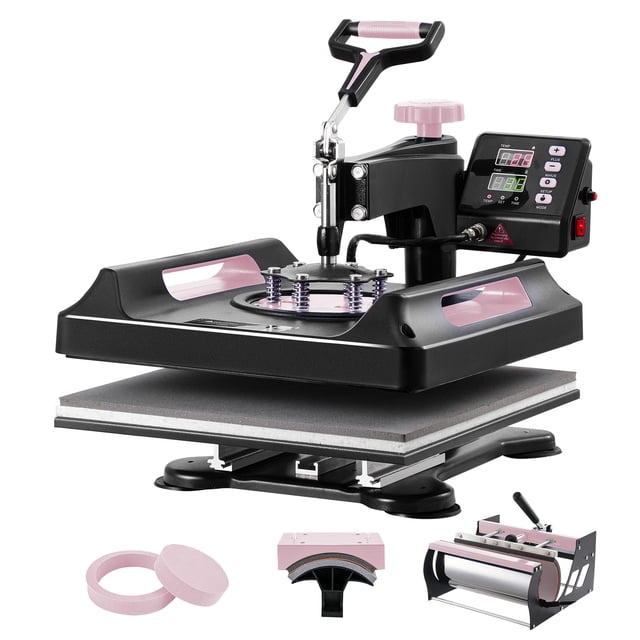 KFFKFF Thermal Imprint Device, Dimensions 15 x 15 inch, Quintuple Functionality Heat Transference Apparatus with 30 oz Cup Press, 360° Rotating Digital Shirt Imprinting Machine, Teflon Layer