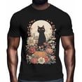 thumbnail image 2 of Camisetas para hombre con estampado de gato negro, calabaza y flores, de manga corta, informales, con gráficos para adolescentes, niños y hombres., 2 of 8