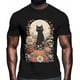 thumbnail image 2 of Camisetas casuales de manga corta con estampado de gato negro y flores de calabaza para hombre., 2 of 8