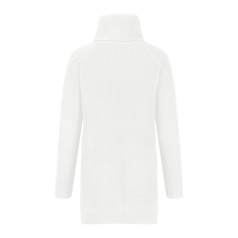 BLVB Womens Turtleneck Oversized Sweater 2023 Long Sleeve Split Hem Casual  Cozy Knit Pullover Tunic Sweater for Fall Winter White 
