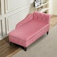 thumbnail image 6 of ACMEASE Upholstered Chaise Lounge with Right Armrest & Lumbar Pillow,Button Tufted Lounge Sofa with Storage,Lounge Chair Indoor,Modern Velvet Lounge Chair for Bedroom, Living Room and Office, Pink, 6 of 7