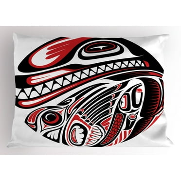 Ambesonne Tribal Pillow Sham, Haida Animal Art, 26" X 20", White Red Black