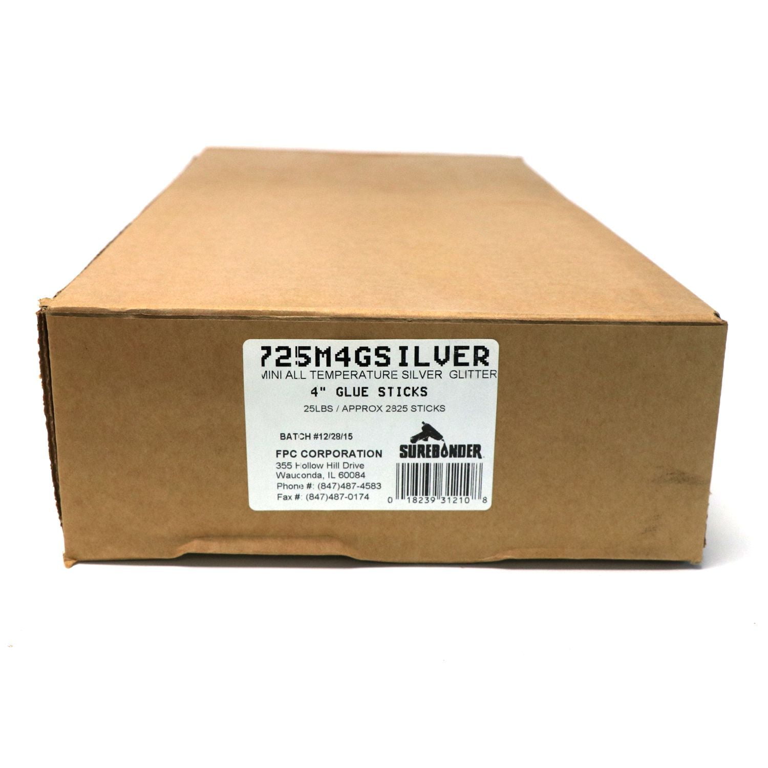 725M4GSILVER Mini Size 4" Silver Color Glitter Hot Glue Stick - 25 lb Box