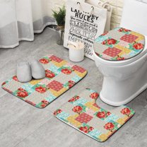 Pioneer Flower Floral Print Pattern Bathroom Rugs Sets 3 Piece,Toilet Cover Set,Absorbent Non Slip Bathroom Mats Sets with U-Shaped Contour Rug Toilet Rug Set