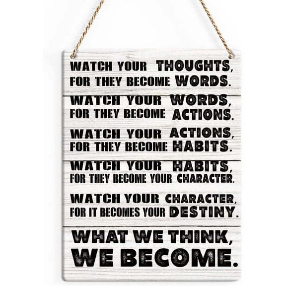 Rustic Inspirational Quote Wood Decor Sign, Watch Your Actions for They Become Habits Printed Wood Sign Wall Art, Hanging Door Sign, Motivational Decorative Wood Sign Home Office Decor 8x10