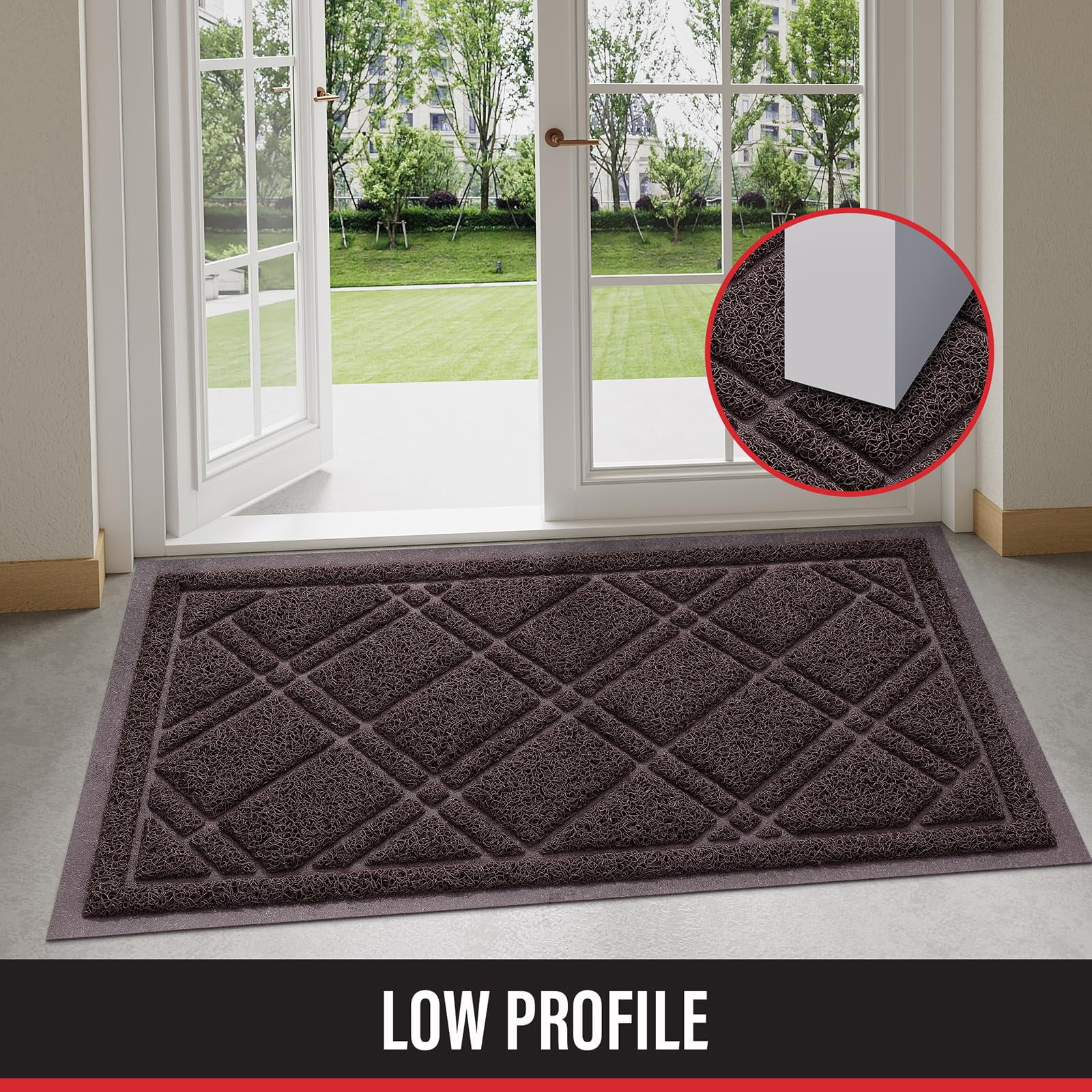 Buganda Door Mat Outside, Heavy Duty Dirt Trapper Doormat, Non Slip Low Profile Mat for Inside, 17"x30", Brown