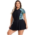 thumbnail image 4 of iiniim Maillot de Bain une Pièce pour Femme Grande Taille, Manches Courtes, Maillot Dermoprotecteur, Robe de Natation, Maillot de Plage Modeste, Noir Vert 5TG, 4 of 7