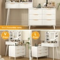 thumbnail image 4 of Vabches L-Shaped Corner Vanity Desk with Adjustable Lighted Mirror, Makeup White Vanity Table with Large Storage for Bedroom, White, 4 of 9