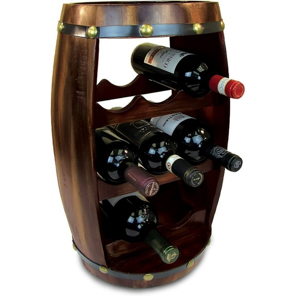 CoTa Global Alexander Wooden Barrel Wine Rack - 8 Bottles Wine Storage Rack, Free Standing Wooden Wine Rack, Liquor Bar Wine Wine Bottle Rack, Rustic Wine Bottle Holder, Wall Mounted Wine Rack