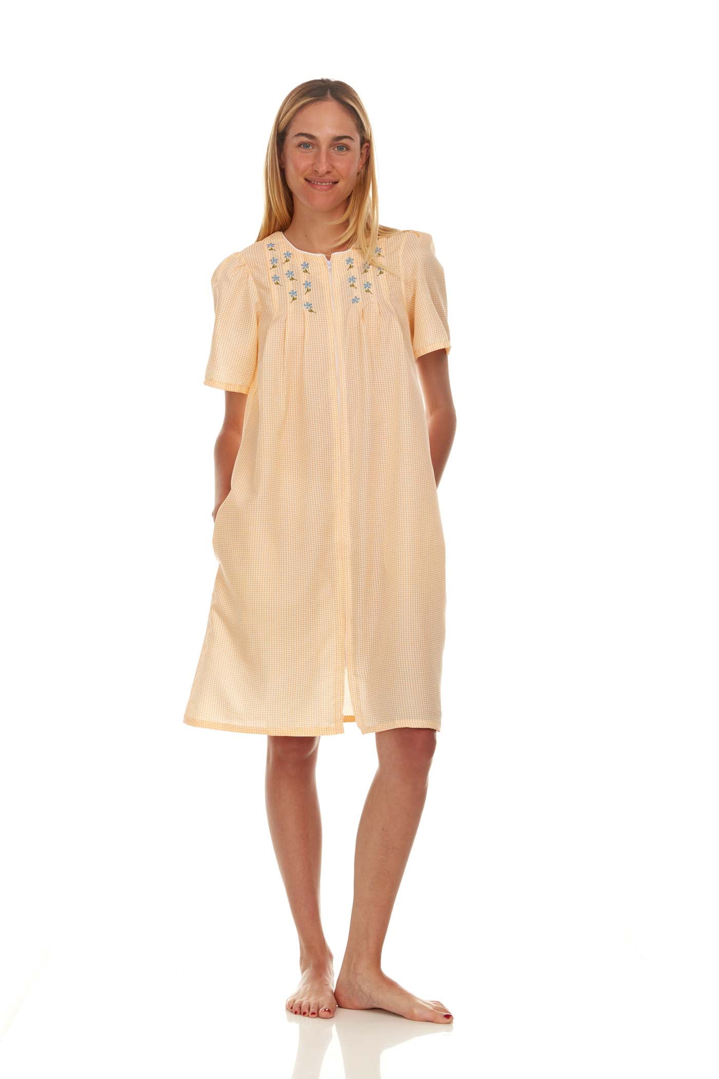 Lati Fashion Women Snaps Front Duster Short Sleeve Female Nightgowns